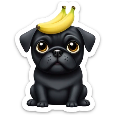 Black pug with banana toy sticker