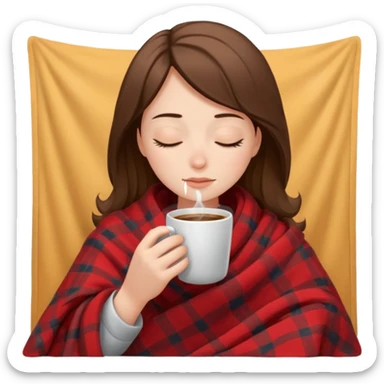 girl inside a blanket sipping coffee eyes closed sticker