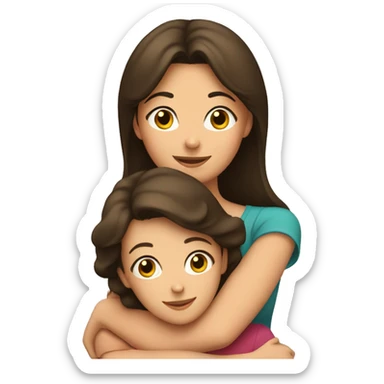 brunette mom and brunette daughter hugging sticker