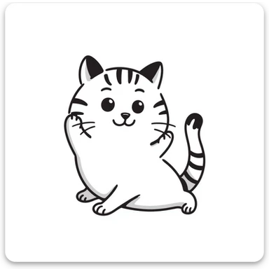 Cute tabby cat with white stomach, hand-drawn style, playful pose showing white belly sticker