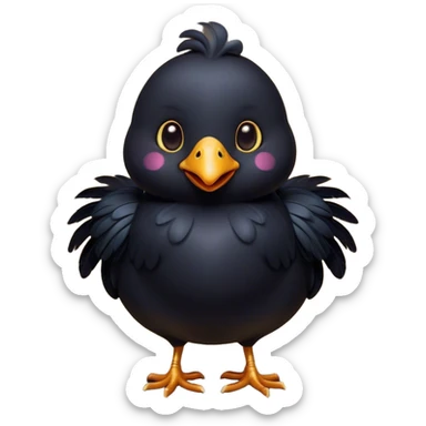 Cinematic Adorable Black Chicken Portrait Emoji, Perched elegantly with silky, deep black feathers, round and chubby with a curious tilt of the head, shimmering dark tones with subtle highlights, bright and inquisitive eyes, highly detailed, glowing with a soft, warm sheen, high shine, confident yet playful, stylized with a whimsical charm, bright and endearing, soft glowing outline, capturing the essence of a mysterious yet lovable farmyard friend, so lively it feels like it could peck at the ground in a moment of curiosity! sticker
