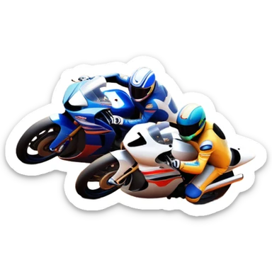 A sleek racing car and motorcycle speeding on a track, leaving a trail of dust behind. The scene captures the thrill of high-speed competition, with blurred motion and vibrant colors, highlighting the dynamic energy of motorsport. sticker