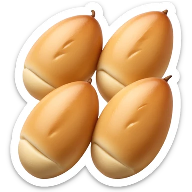 four plump smooth quenelles in a neat row, pale golden-beige, no plate or extras, soft lighting, subtle shadows, emoji scale sticker