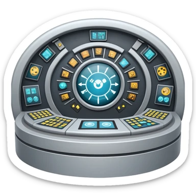 Circular control room with radial displays and consoles sticker