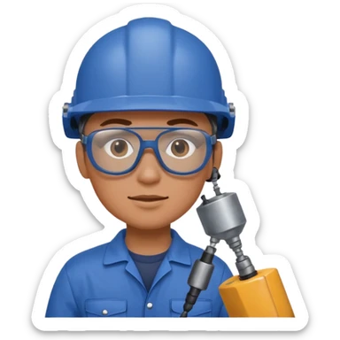emoji of a human operator who's drilling a panel. cartoon style sticker