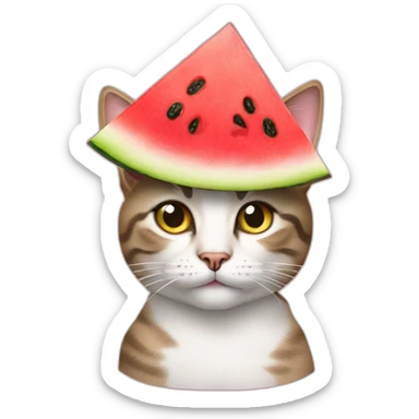 Cat wearing a watermelon cutout hat sticker