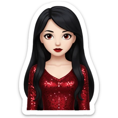 Anna Valerious from Van Helsing with long black hair, dark red sequin outfit sticker