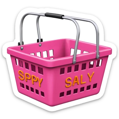 "SSPB Sally stage play beauty" written on a pink and orange shopping basket sticker