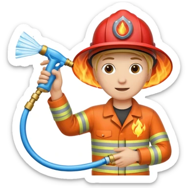A hand holding a water hose and extinguishing the fire sticker