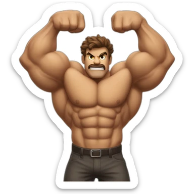 musclé-au-cheveux-bruns-double-biceps-tête-démon sticker