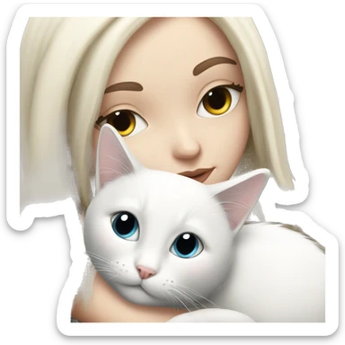 A pretty white girl with very long black hair and sleeping curled up to a white cat  sticker