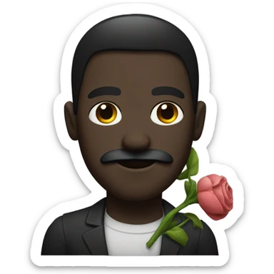 create a dark man with a muscular mustache handing a flower sticker