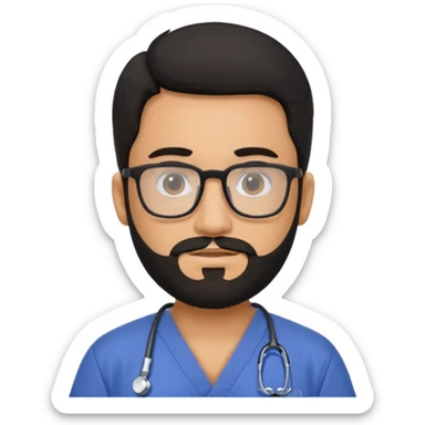 male with a scrubs and blanck hair and tan skin and beard and glasses sticker