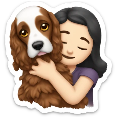 A person cuddling an English Cocker Spaniel. sticker