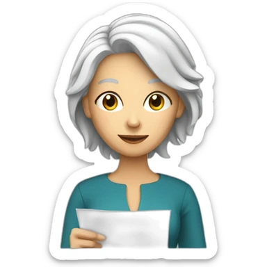 women with white hair filling paperwork sticker