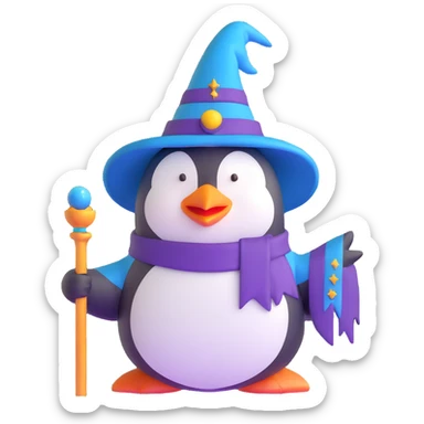 penguin wizard with magic staff and wizard hat sticker
