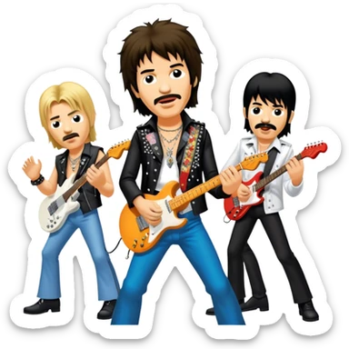 Icon for Rock Music: collage of iconic rock musicians—Klaus Meine, Jimi Hendrix, Kurt Cobain, Freddie Mercury, and Ozzy Osbourne—playing electric guitars and singing on stage. Capturing the powerful energy and rebellious spirit of rock. Transparent background. sticker