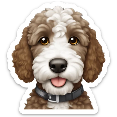 dark gray brown golden doodle with white patch on chest puppy sticker
