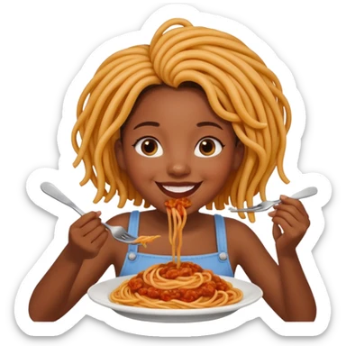 Black girl eating spaghetti sticker