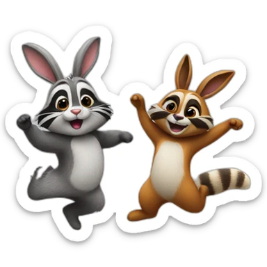 bunny and raccoon dancing sticker