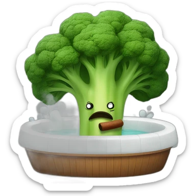 Broccoli sitting in a hot tub smoking a cigar sticker