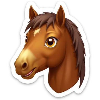 Cinematic Comical Bay Horse Portrait Emoji, Head tilted dramatically with an exaggeratedly amused expression, featuring a striking bay fur with a glossy finish and bold accents, wide, expressive amber eyes filled with playful disbelief, Simplified yet hilariously expressive features, highly detailed, glowing with a slightly sassy glow, high shine, dramatic yet playful, stylized with an air of cheeky mischief, bright and endearing, soft glowing outline, capturing the essence of a spirited and over-the-top horse, so meme-worthy it feels like it could side-eye its way into internet fame instantly! sticker