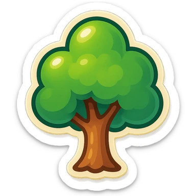 cartoon style sticker, single tree symbol, simple and clear, no text sticker