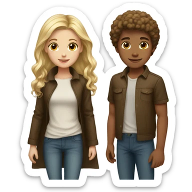 boy with blonde hair with girl with brown hair sticker
