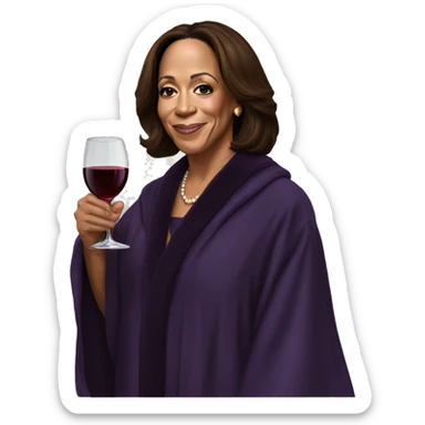 Kamala Harris wearing a robe drinking wine sticker