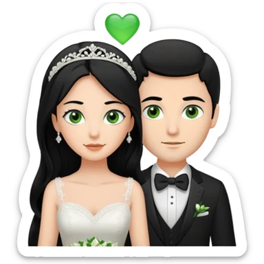 Black hair brown eyes bride. Brown hair green eyes groom.  sticker