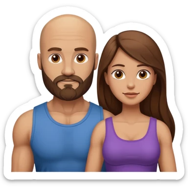 Hyper realistic Muscular Bald beard men with his wife long brown hair  sticker