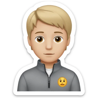 boy with dark blonde hair middle part with a quarter zip and a ' overhemd' underneath sticker