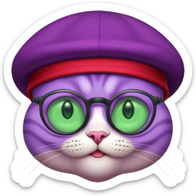 purple alien cat with no fur, and spectacles and red hat sticker