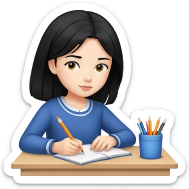 Girl with black hair doing homework  sticker
