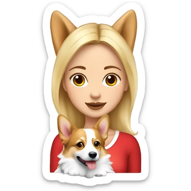 Beautiful blonde with a square hugs Welsh corgi Pembroke tricolor sticker