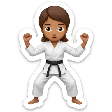 Ragazza castana che pratica karate, ha la cintura nera ed io tradizionale kimono bianco del karate, tira un calcio laterale oppure un pugno oppure è in posizione di guardia sticker