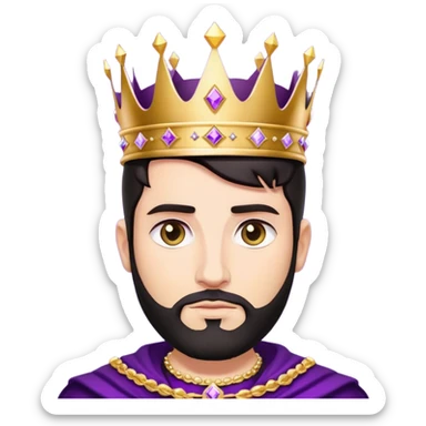 White King, dark hair, short beard, golden crown, black clothes, purple diamonds  sticker