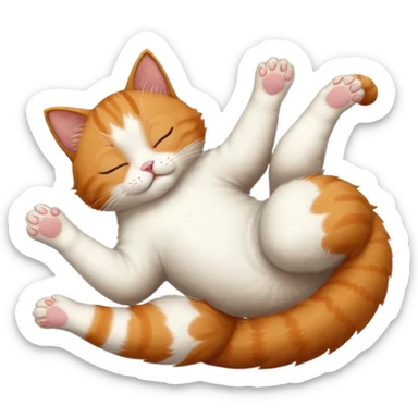 ginger and white small cat eyes closed lying down upside down with paws stretched out in different directions sticker