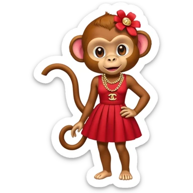 red monkey wearing a chanel dress sticker