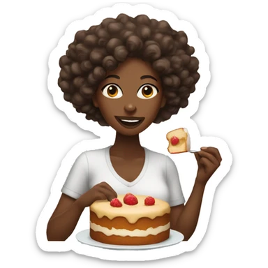 Black woman with curly hair eating pound cake  sticker