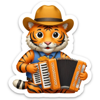 Tiger with cowboy hat playing accordion  sticker