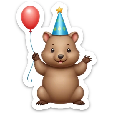 cute wombat with a balloon hat sticker
