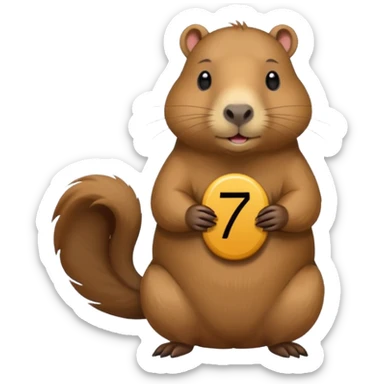 Capybara holding the numbers 6 and 7 in hands sticker