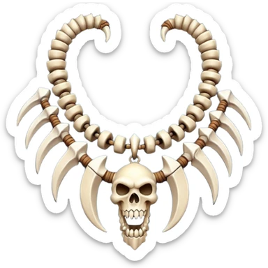 barbarian necklace object icon, necklace made of bones and fangs, rugged tribal jewelry, 3D cartoon, mobile game icon style, centered, clean background, no text, no watermark sticker