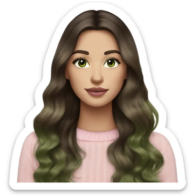 Brunette balayage long hair white woman green eyes black sweater with light pink lips  sticker