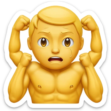 Classic yellow crying emoji flexing muscles sticker