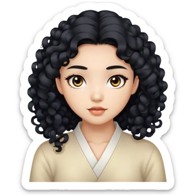 Beautiful girl,Black hair,curls，long hair,Black eyes,Chinese but i only want the face  sticker