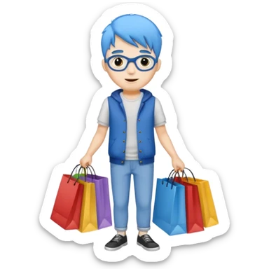 man with blue hair holding shopping bags sticker
