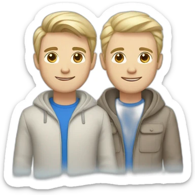 Gay couple, 1 guy brown straight hair brown eyes, 1 guy white blonde hair blue eyes sticker