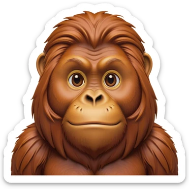 Cinematic Noble Orangutan Portrait Emoji, Poised and regal, with a robust, thoughtful build and deep, soulful eyes framed by rich, textured fur, Simplified yet sharp and sophisticated features, highly detailed, glowing with a soft, earthy glow, high shine, intelligent and contemplative, stylized with an air of ancient wisdom, focused and commanding, soft glowing outline, capturing the essence of a watchful and confident guardian that appears ready to step out of the screen with timeless authority! sticker
